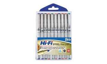 Hi Fi Fineliner Steel Clip - Pack of 10 assorted colours