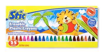 Erasable Plastic Crayons Extra Long - 25 Shades